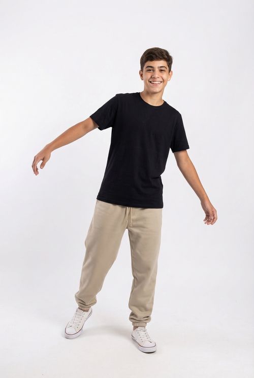 Calca mol juv 10/16 nos liso jogger bege bege