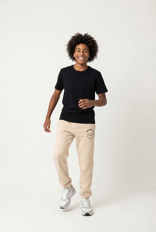 Calça Moletom Infantil Menino Bege Juvenil Brooklyn Skate