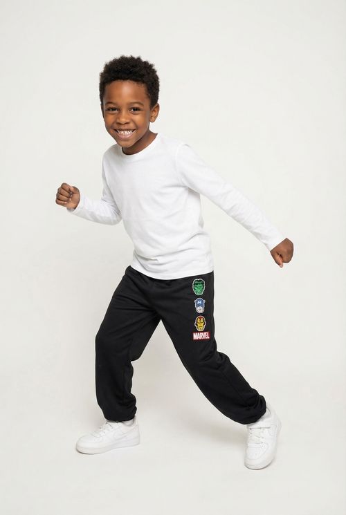 Calça Jogger Infantil Menino Preta Vingadores Estampada Lateral