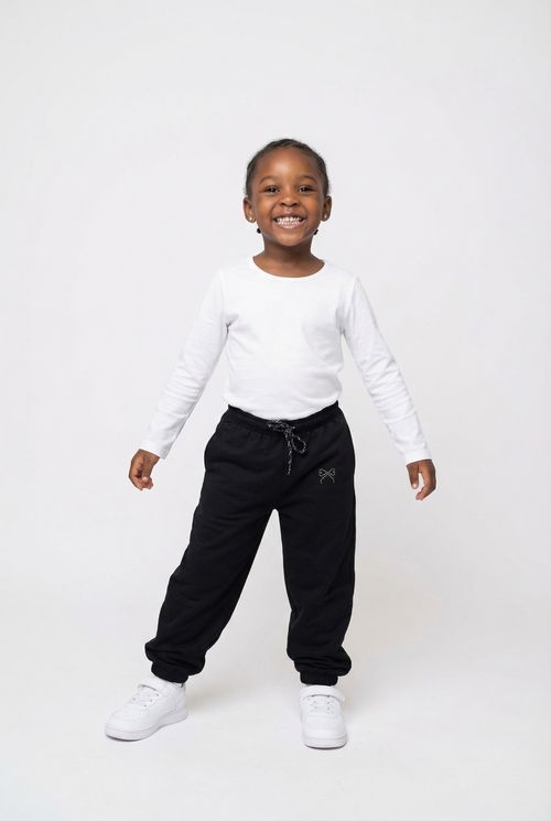 Calça Moletom Infantil Menina Preta Laço Brilhante