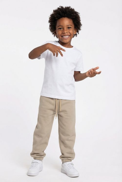 Calca mol inf 4/8 nos liso jogger bege bege