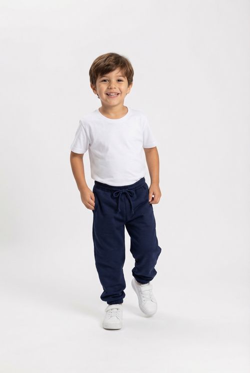 Calça Jogger Infantil Moletom Azul Marinho Liso