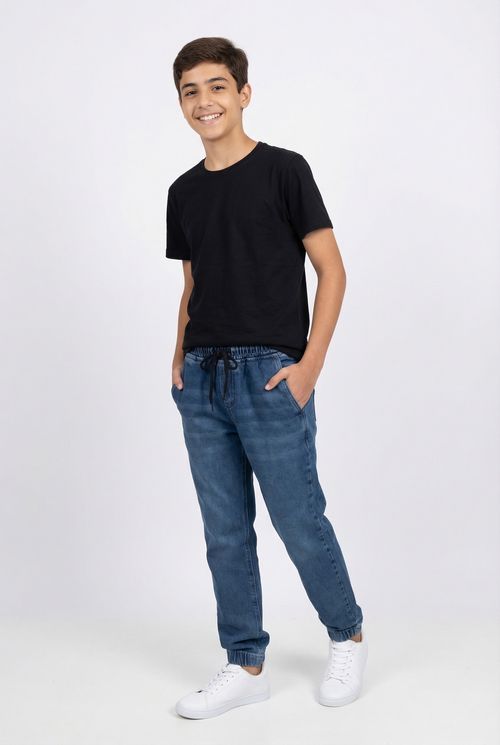 Calça Jeans Jogger Infantil Azul Escuro Juvenil