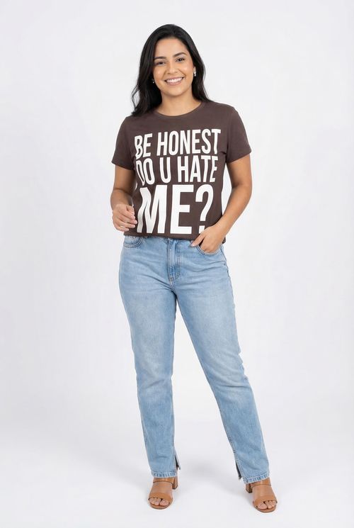 Blusa Cropped Feminina Marrom Lettering Divertido