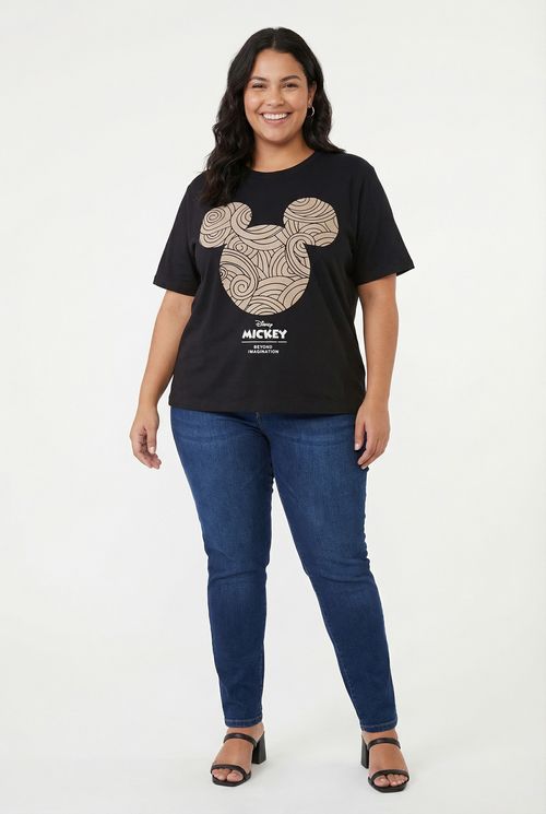 Blusa Feminina Preta Mickey Ondas Douradas