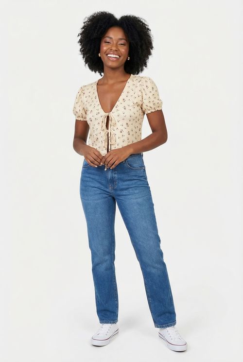 Blusa Cropped Feminina Floral Liberty
