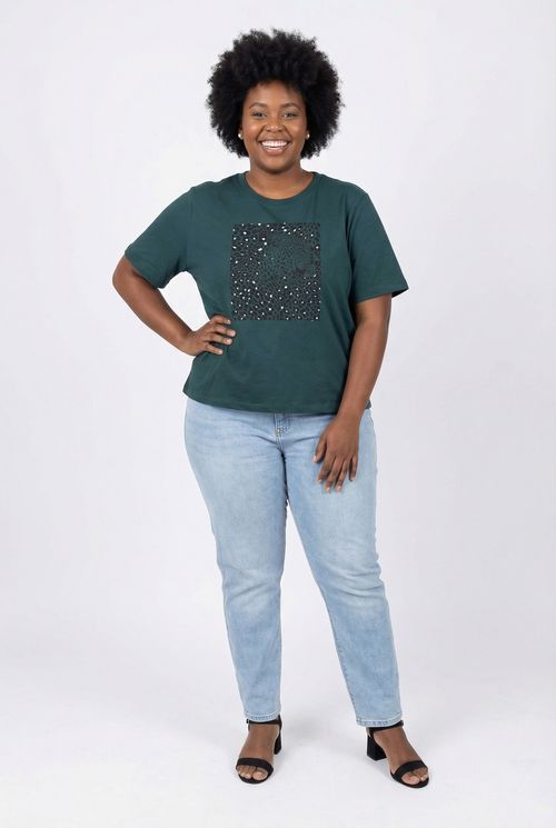 Blusa Feminina Verde Floresta Estampa Onça e Poás