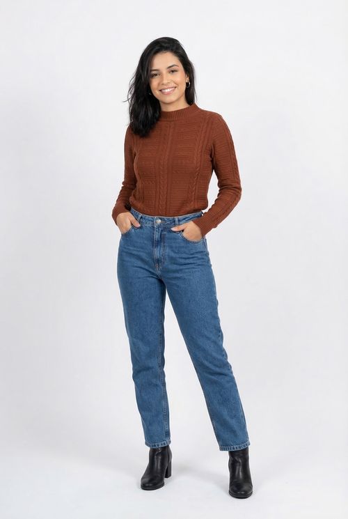 Suéter Feminino Marrom Caramelo Trançado
