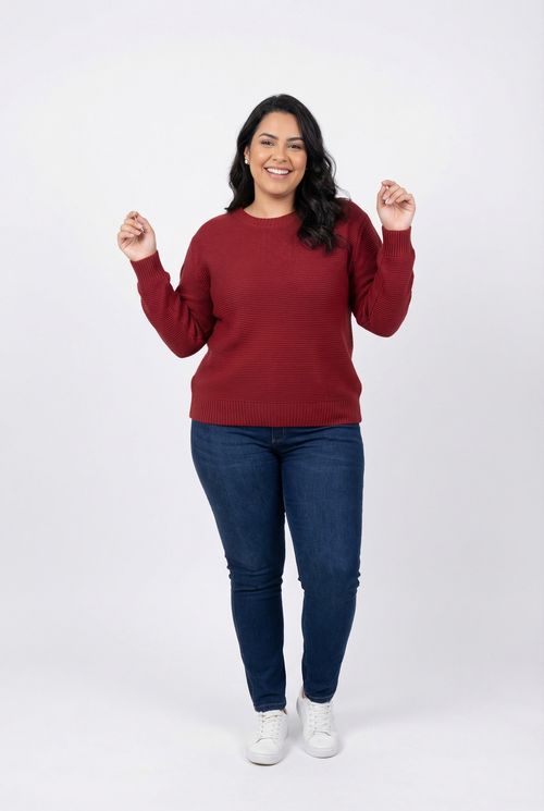 Suéter Feminino Tricot Canelado Vermelho Cobre