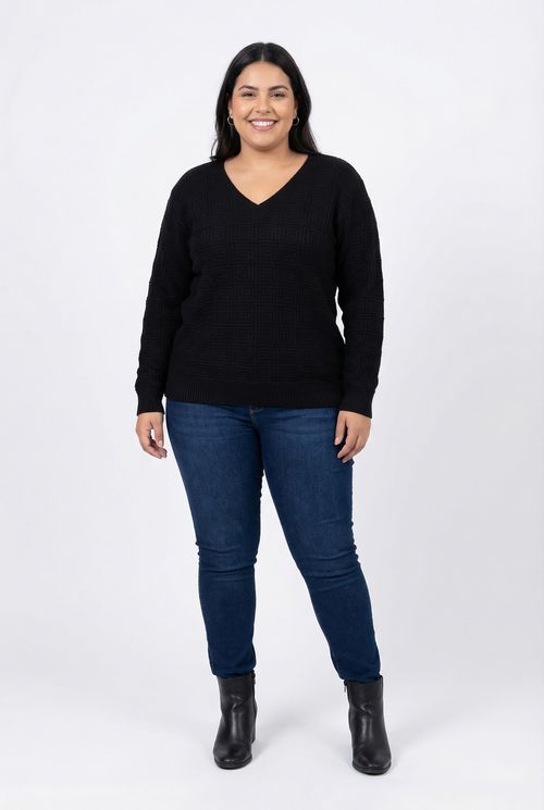 Suéter Feminino Preto com Textura Geométrica