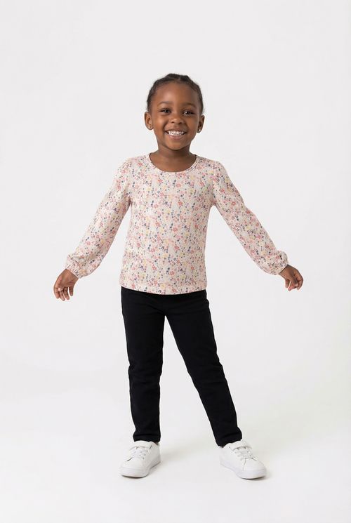 Blusa Mangas Bufantes Infantil Menina Off White Floral