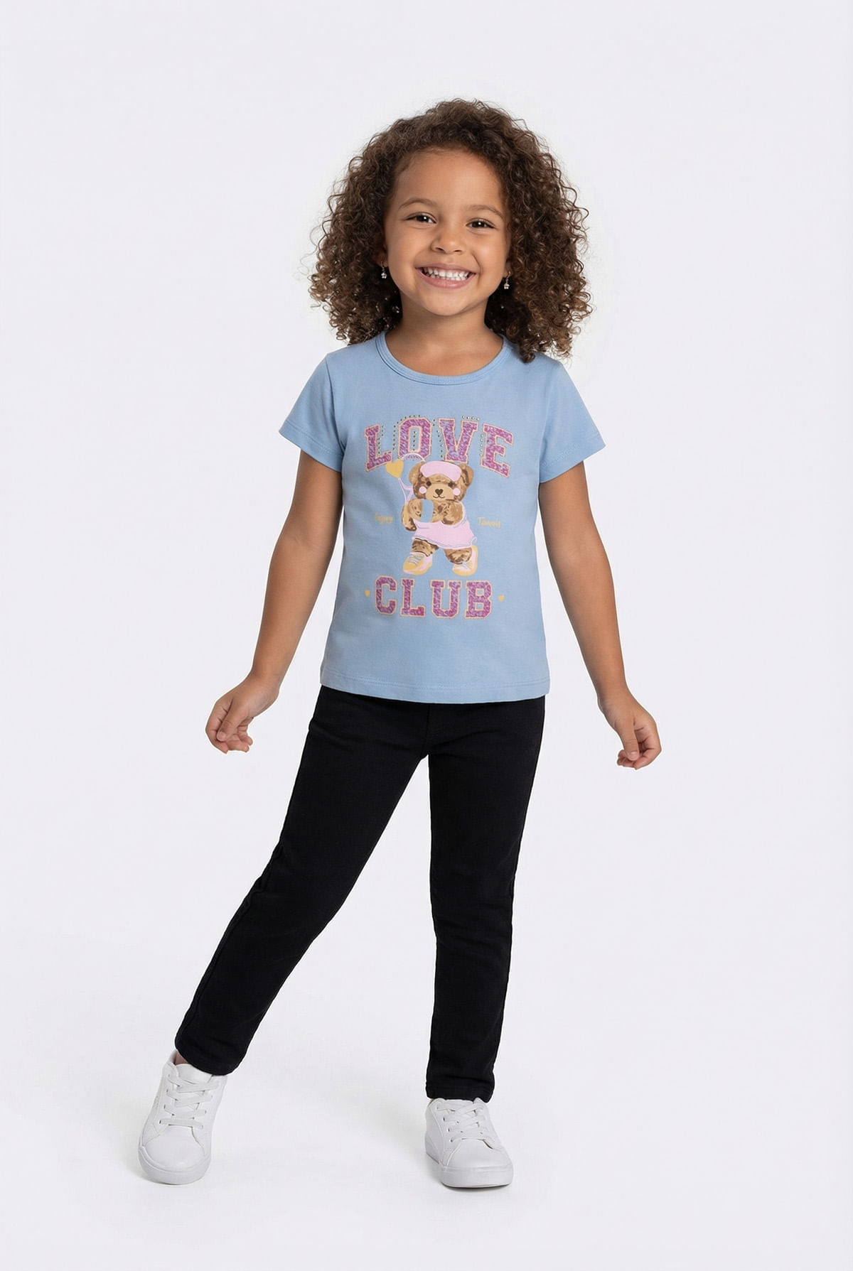 Blusa Infantil Menina Azul Claro Estampa Ursinha Love Club - imagem 1