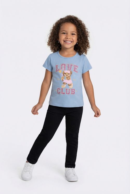 Blusa Infantil Menina Azul Claro Estampa Ursinha Love Club