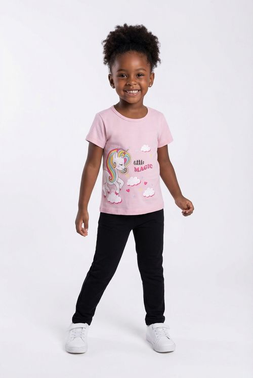 Blusa Infantil Menina Rosa Claro Unicórnio Mágico