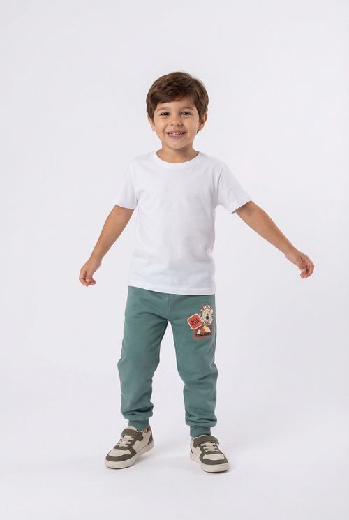 Calça de Moletom Infantil Verde Turquesa Estampa Divertida