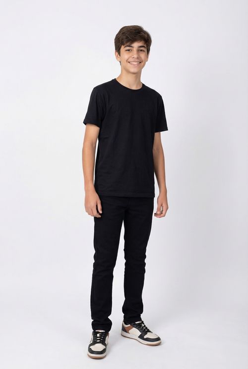 Calça Jeans Reta Juvenil Preta