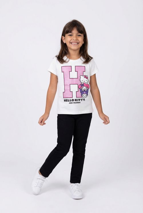 Blusa Infantil Menina Off White Hello Kitty H Rosa Brilhante