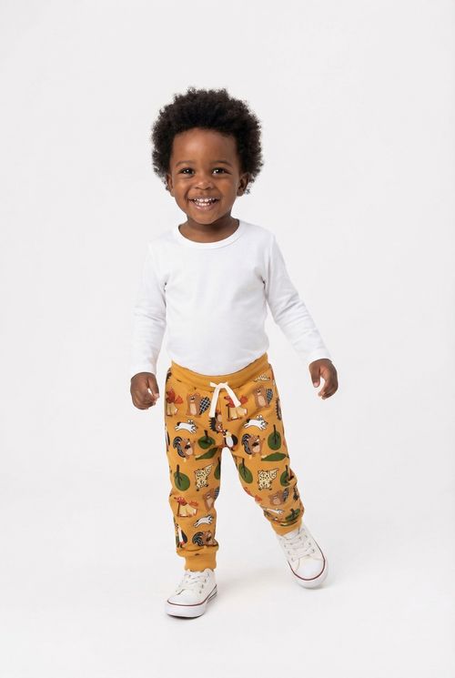 Calça Moletom Infantil Amarela Animais da Floresta