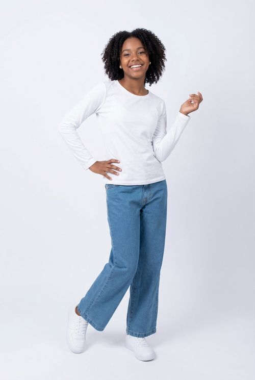 Calça Jeans Wide Leg Infantil Menina Azul Médio Juvenil