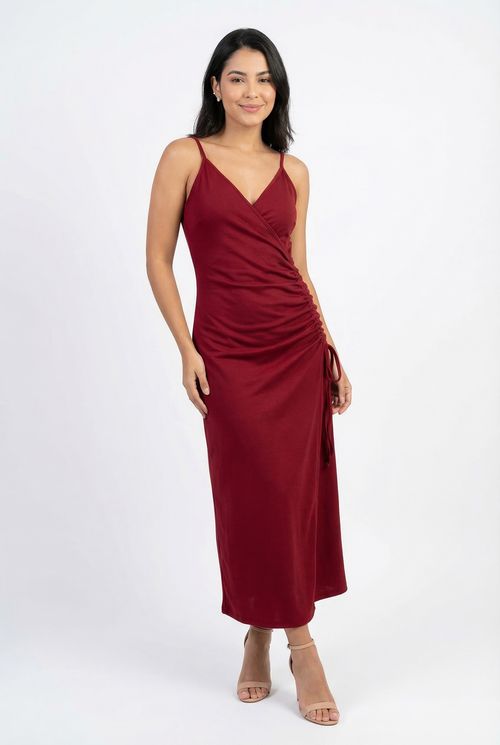 Vestido fem rom s/m midi colisse lt vrml vermelho escuro
