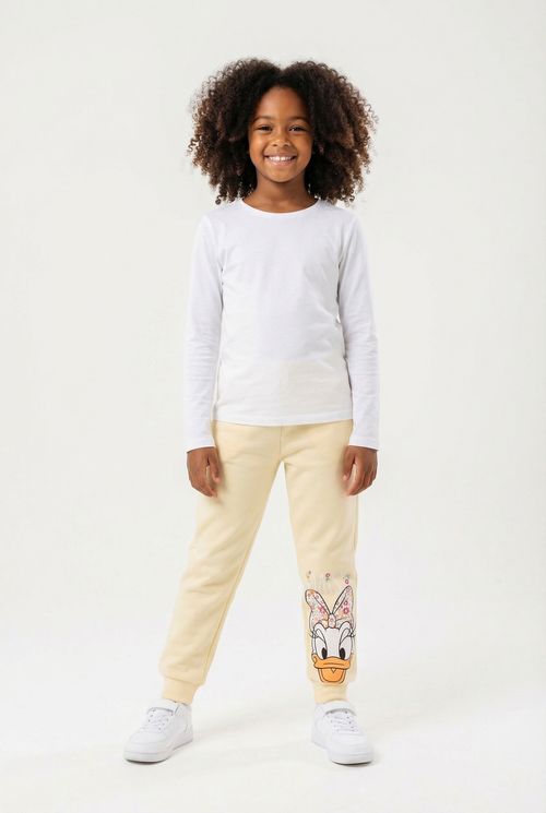Calça Jogger Infantil Menina Amarelo Claro Margarida Disney