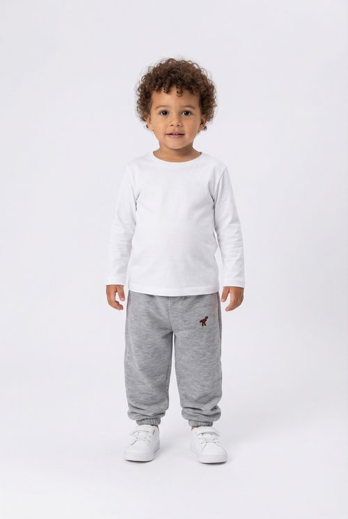 Calça de Moletom Infantil Menino Cinza Mescla Dinossauro