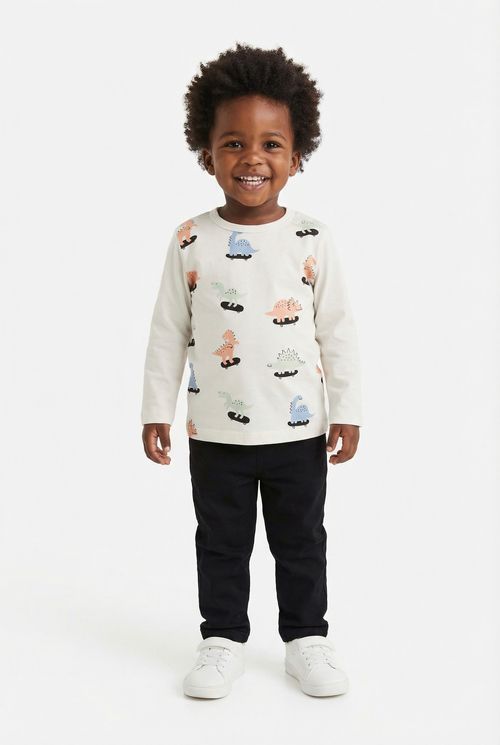 Camiseta Manga Longa Infantil Menino Off White Dinossauros