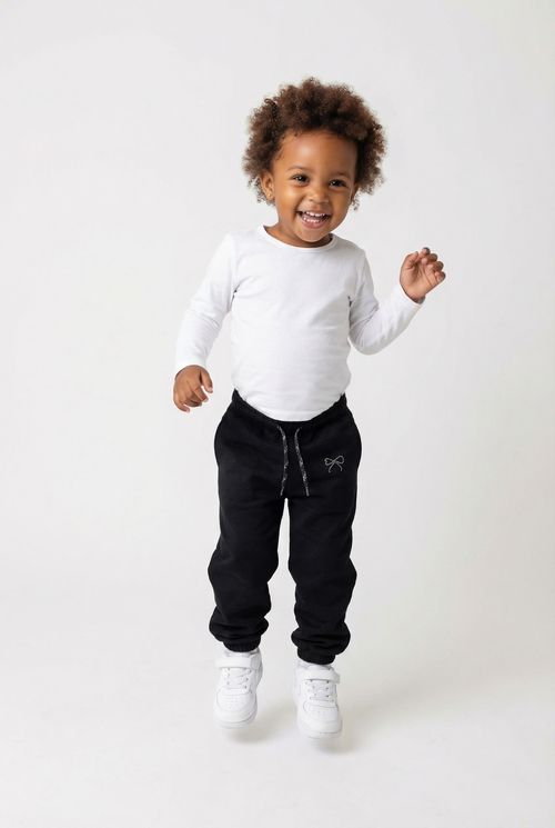 Calça de Moletom Infantil Menina Preta com Laço Brilhante