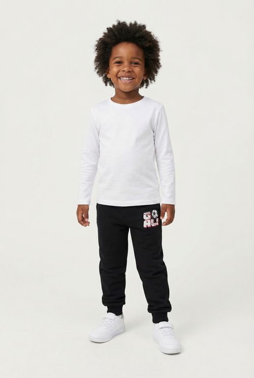 Calça Jogger Infantil Menino Preta Estampa Futebol 'GOAL!'