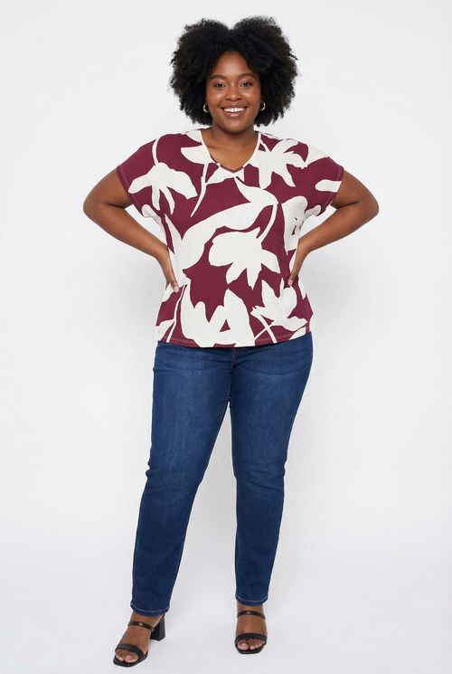 Blusa Feminina Vinho Estampa Folhagem