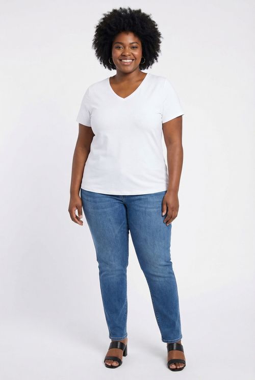 Camiseta Básica Gola V Feminina Branca