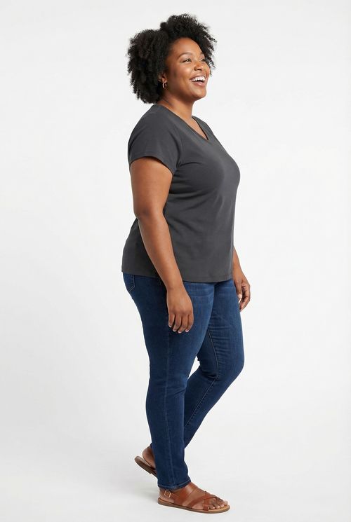 Blusa Feminina Gola V Manga Curta Preta