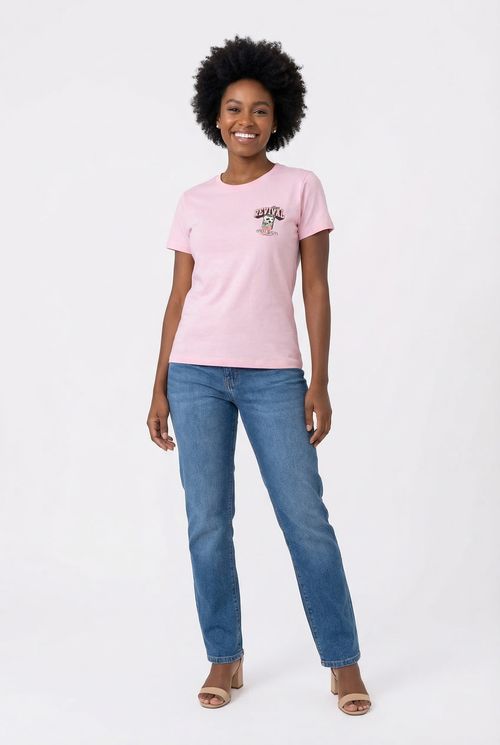 Camiseta Feminina Rosa Chá Estampa Revival