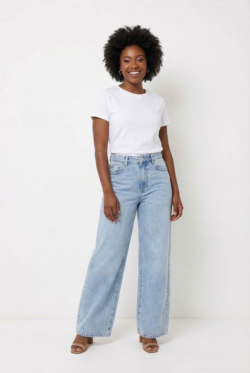 Calça Jeans Feminina Wide Leg Azul Médio