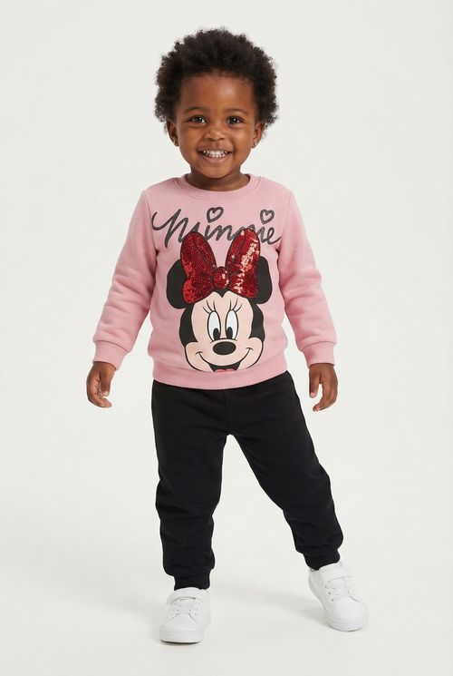 Moletom Infantil Menina Rosa Minnie com Laço Paetê