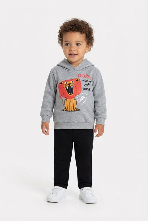 Moletom Infantil Menino Cinza Mescla Estampa Leão