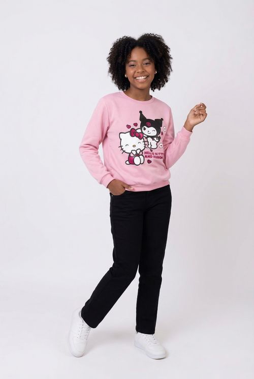 Moletom Infantil Menina Rosa Hello Kitty e Kuromi