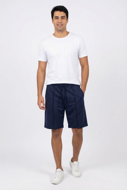 Bermuda Masculina Moletom Nervura Azul Marinho