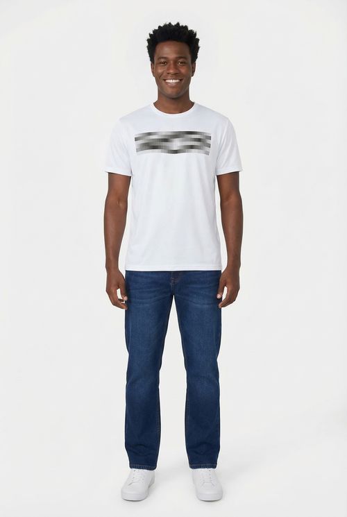 Camiseta Masculina Branca Estampa Gráfica Moderna