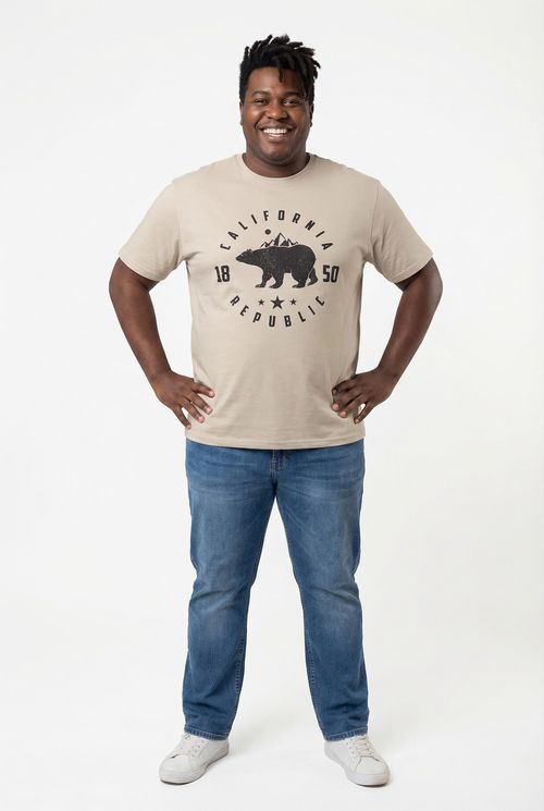Camiseta Masculina Bege Urso Califórnia Republic