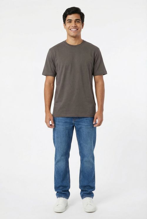 Camiseta Essencial Algodão Penteado Masculina Marrom Escuro Liso