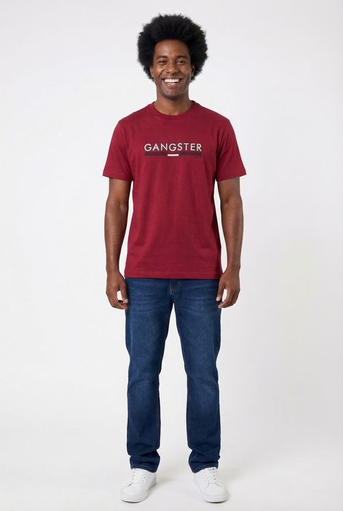 Camiseta Masculina Bordô Estampa GANGSTER