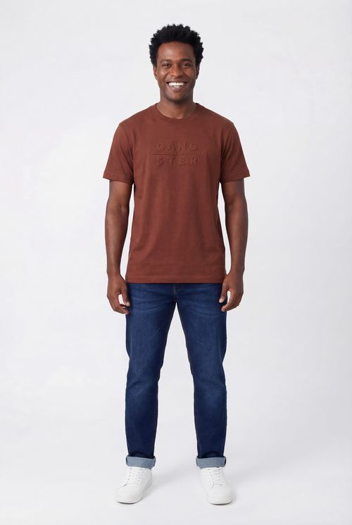 Camiseta Masculina Marrom Escuro Logo em Relevo