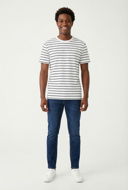 Camiseta Masculina Off White e Preta Listrada