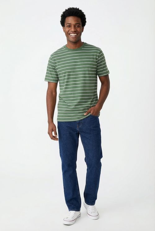 Camiseta Masculina Verde e Branca Listrada