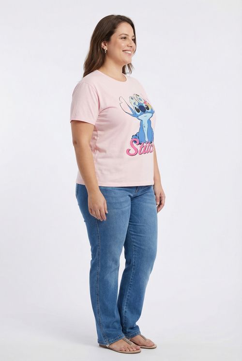 Camisola Curta Feminina Rosa Claro Estampa Stitch Sorvetes