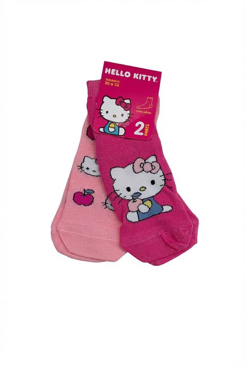 Kit 2 Pares Meias Infantis Menina Rosa Hello Kitty 30-33