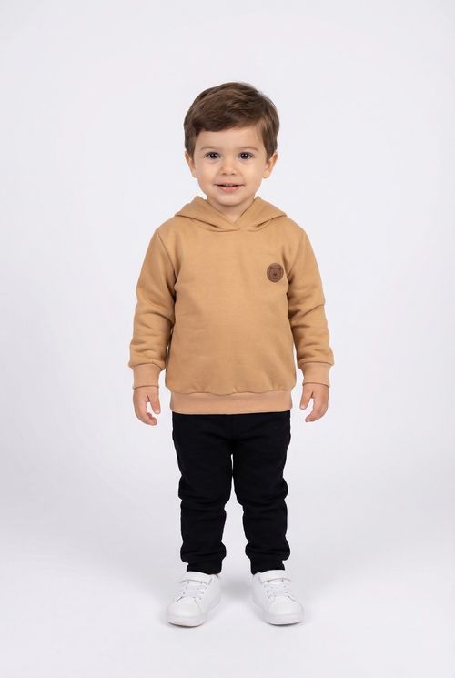 Moletom com Capuz Infantil Caramelo com Aplique de Urso