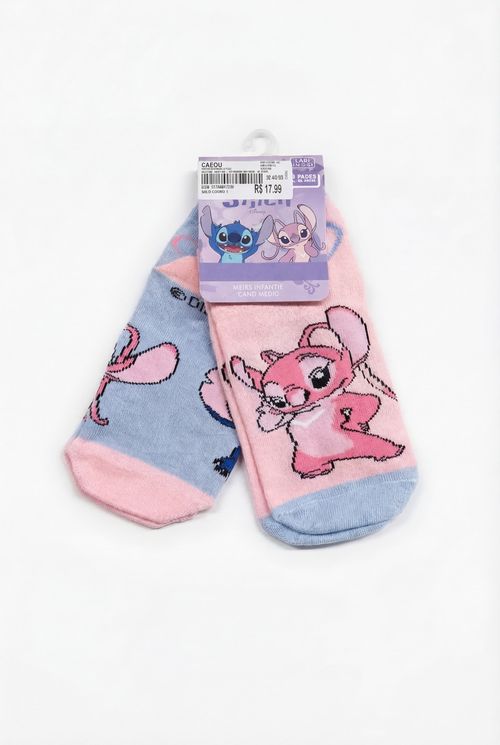 Meias Infantil Azul e Rosa Disney Stitch & Angel