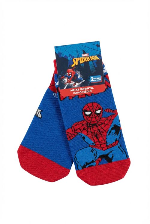 Meias Infantil Menino Azul Vermelho Estampa Homem-Aranha
